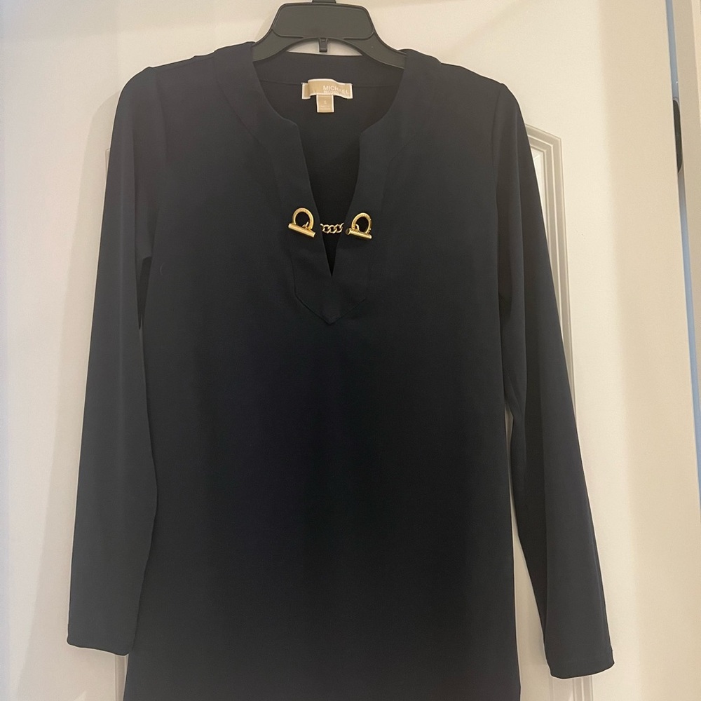 Navy Blue Michael Kors Long Sleeve Tunic with Gold Chain